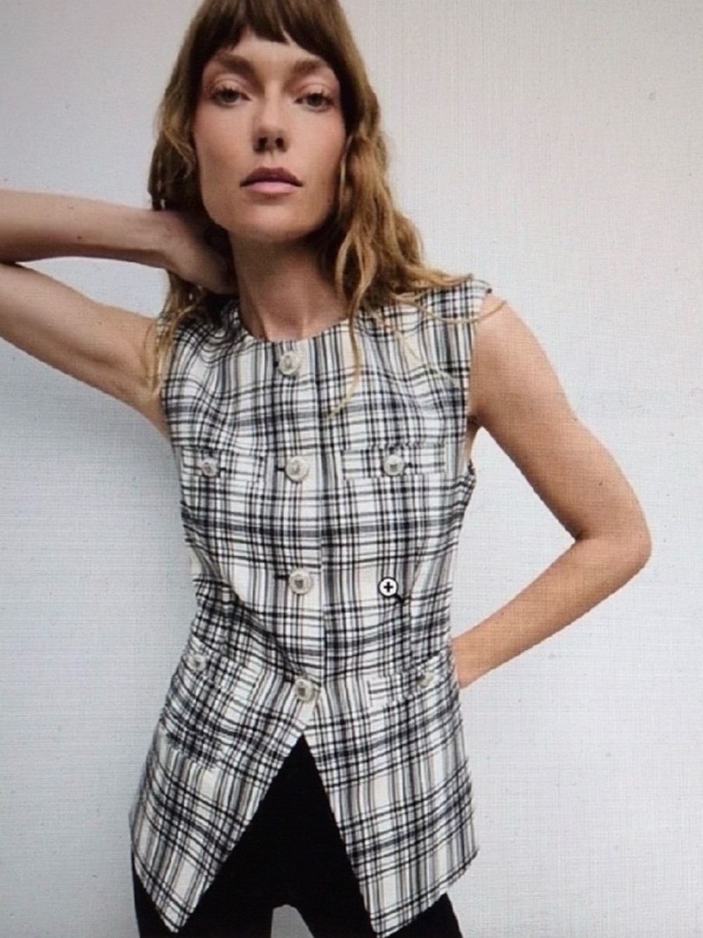 Veronica Beard Black and White Plaid Sleeveless Vest Size 10